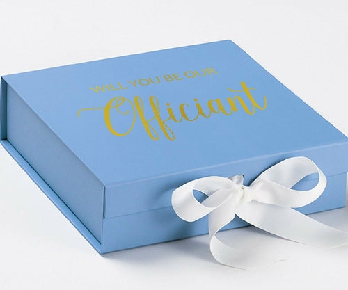 Will You Be our Officiant? Proposal Box Light Blue w/ white Bow- No