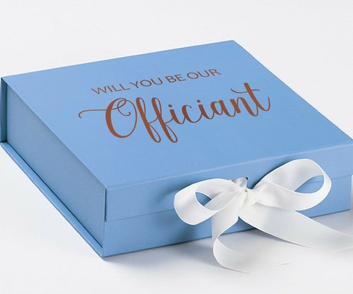 Will You Be our Officiant? Proposal Box Light Blue w/ white Bow- No