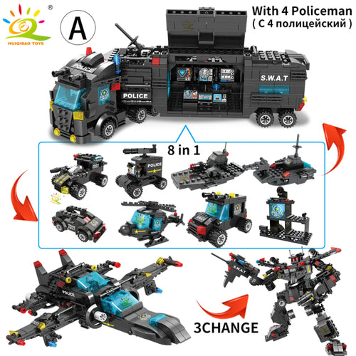 Huiqibao Swat Police Station Truck Model Building Blocks City Machine