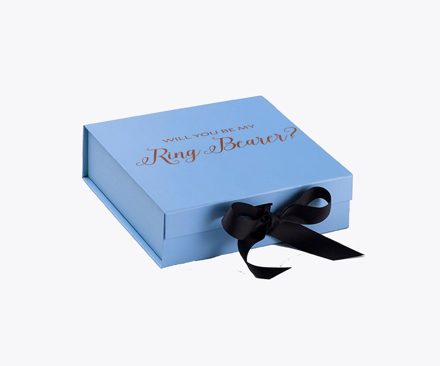 Will You Be My Ring Bearer? Proposal Box Light Blue w/ Black Bow- No