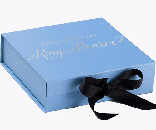 Will You Be My Ring Bearer? Proposal Box Light Blue w/ Black Bow- No