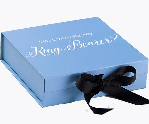 Will You Be My Ring Bearer? Proposal Box Light Blue w/ Black Bow- No