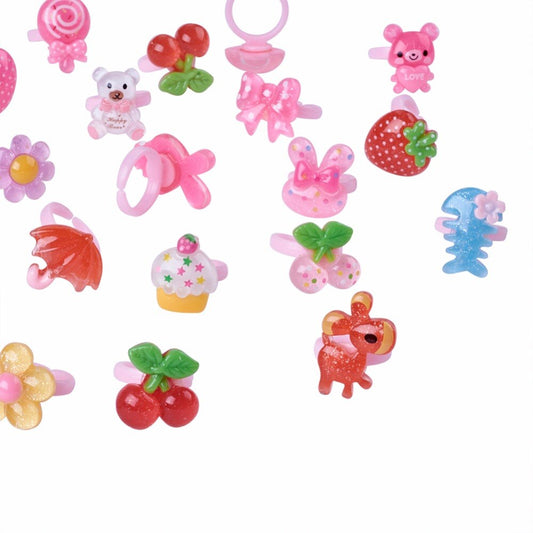 100pcs/box Cute Children's Day Jewelry Plastic Kids Ring Girl Resin