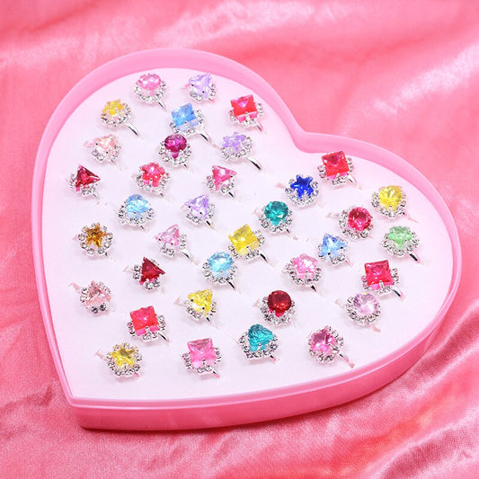 12/36pcs Children Mix Colorful Rhinestone Gem Rings Cute Jewelry