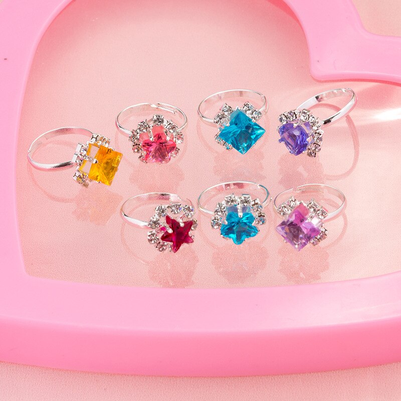 12/36pcs Children Mix Colorful Rhinestone Gem Rings Cute Jewelry