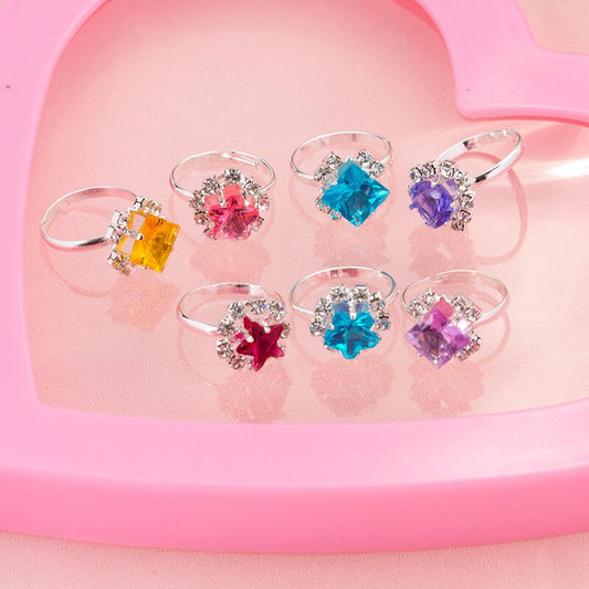 12/36pcs Children Mix Colorful Rhinestone Gem Rings Cute Jewelry