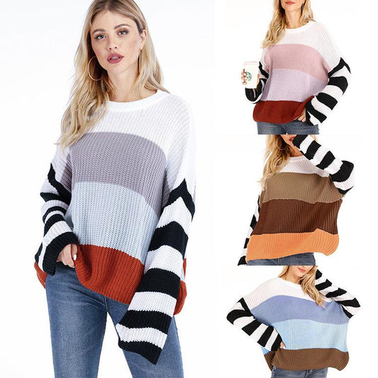 2021 Autumn and Winter  New Women Clothing Color Splicing Knitwear