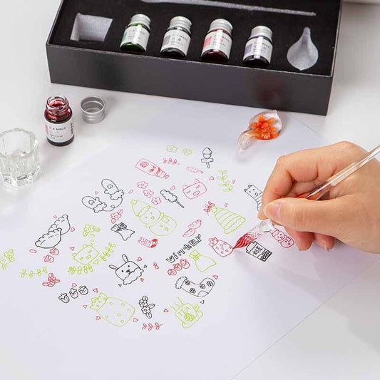 3/7/15 Pcs Glass Pen Set 7ml Colors Ink Floral Crystal Glass Dip Pen
