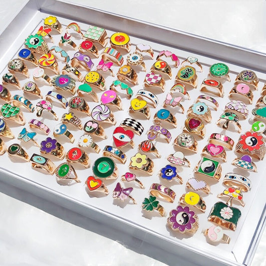 30Pcs/Lot Trendy Colorful Tai Chi Butterfly Heart Rings For Women