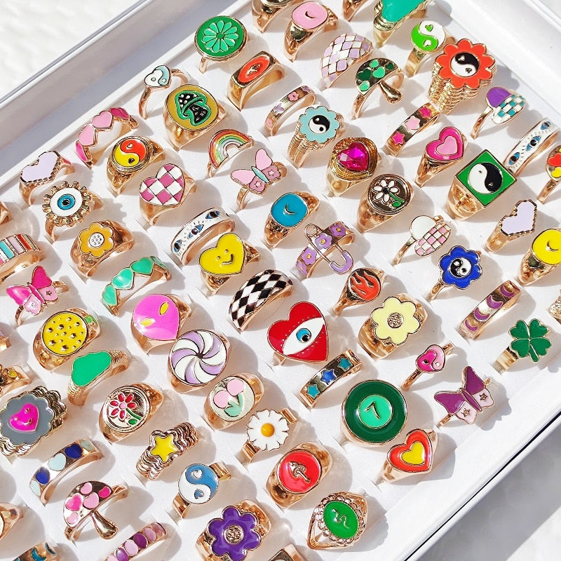 30Pcs/Lot Trendy Colorful Tai Chi Butterfly Heart Rings For Women