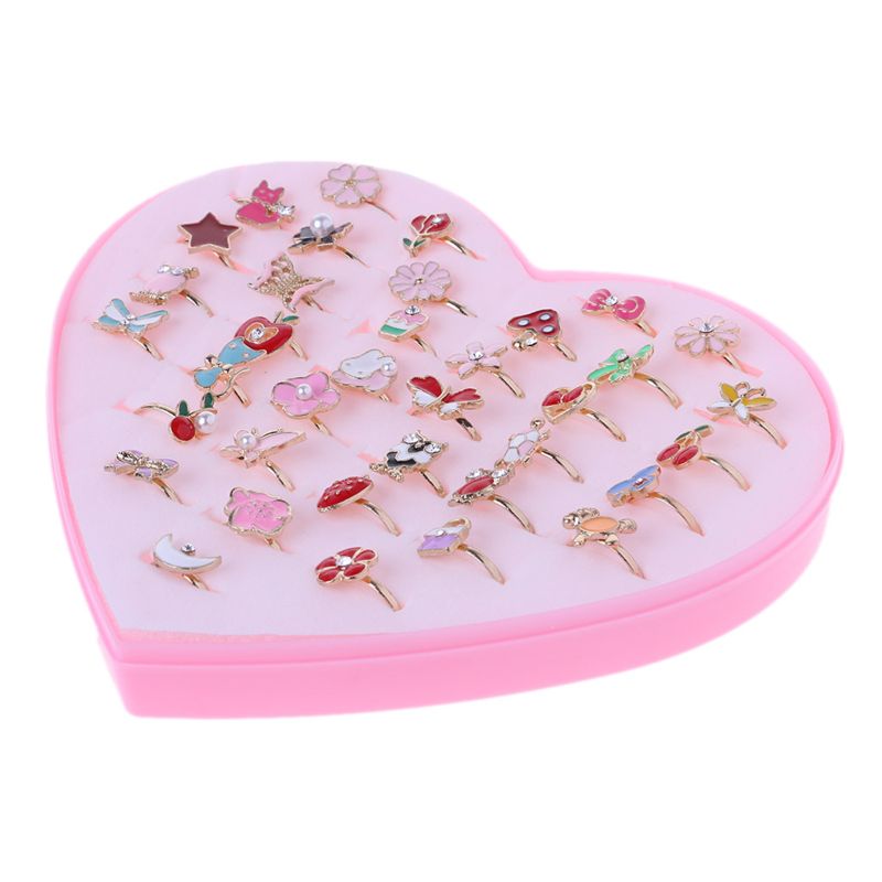 36pcs Children Kids Little Girl Gift, Jewelry Adjustable Rings In Box,