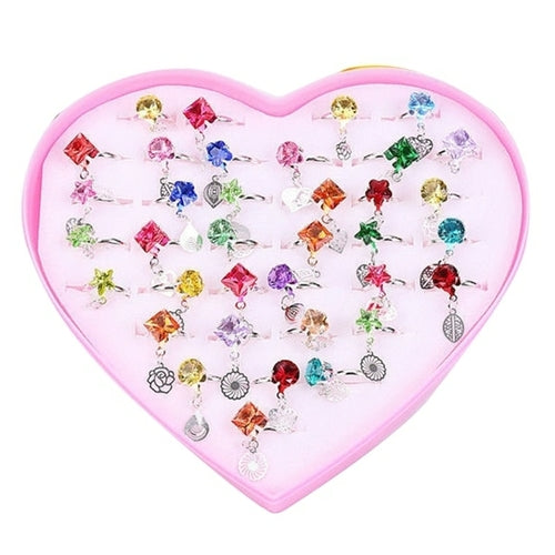 36pcs Children Kids Little Girl Gift, Jewelry Adjustable Rings In Box,