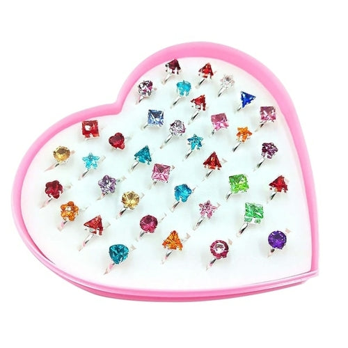 36pcs Children Kids Little Girl Gift, Jewelry Adjustable Rings In Box,