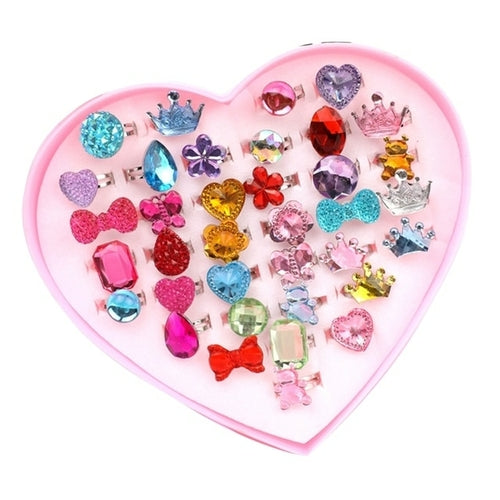 36pcs Children Kids Little Girl Gift, Jewelry Adjustable Rings In Box,