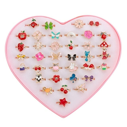 36pcs Children Kids Little Girl Gift, Jewelry Adjustable Rings In Box,