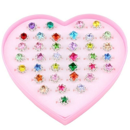 36pcs Children Kids Little Girl Gift, Jewelry Adjustable Rings In Box,