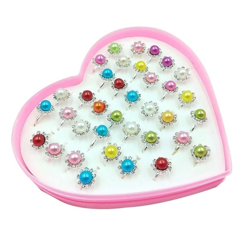 36pcs Children Kids Little Girl Gift, Jewelry Adjustable Rings In Box,