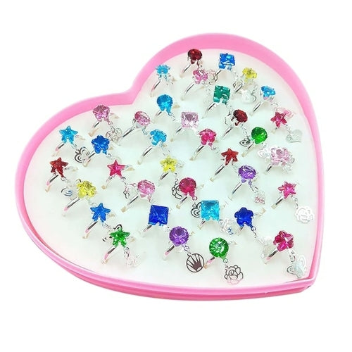 36pcs Children Kids Little Girl Gift, Jewelry Adjustable Rings In Box,