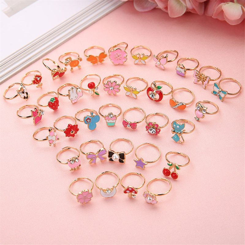 36pcs Children Kids Little Girl Gift, Jewelry Adjustable Rings In Box,