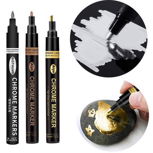3color Mirror Marker Diy Reflective Paint Pen Gold Silver Copper