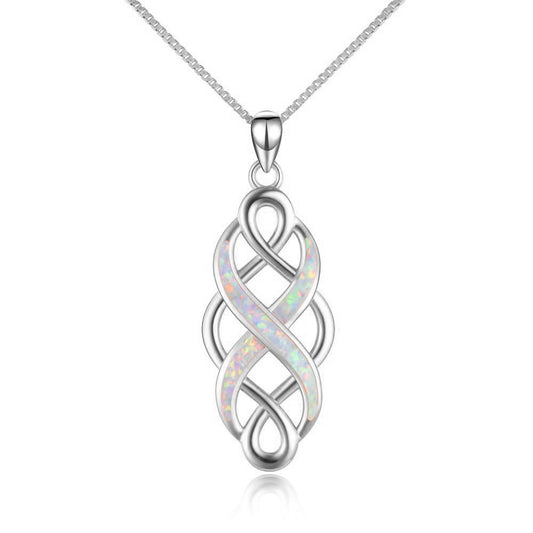 Sterling Silver Irish Celtic Knot Opal Pendant Necklace Infinity Love