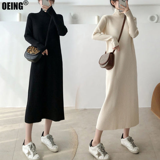 Autumn Turtleneck Warm Korean Vintage Loose Knee Pregnant Woman