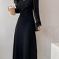 Autumn Winter Vintage V-neck Knitted Sweater Dress Women Long Sleeve