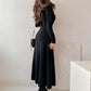 Autumn Winter Vintage V-neck Knitted Sweater Dress Women Long Sleeve