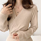 Autumn Winter Vintage V-neck Knitted Sweater Dress Women Long Sleeve