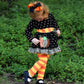 AnnLoren Girls Autumn Black Polka Dot Orange Pumpkin Dress & Leggings