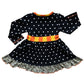 AnnLoren Girls Autumn Black Polka Dot Orange Pumpkin Dress & Leggings