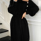Elegant Full Sleeve Lace up Female Thicken Long Dress for Sweater