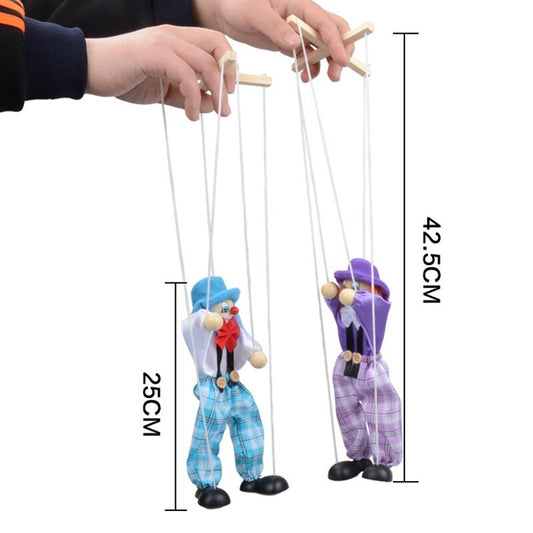 Funny Vintage Colorful Pull String Puppet Clown Wooden Marionette