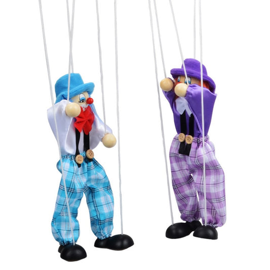 Funny Vintage Colorful Pull String Puppet Clown Wooden Marionette