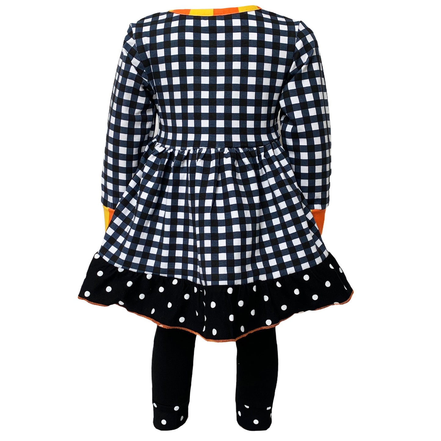 AnnLoren Girls Autumn Black and White Gingham Dress & Leggings Outfit