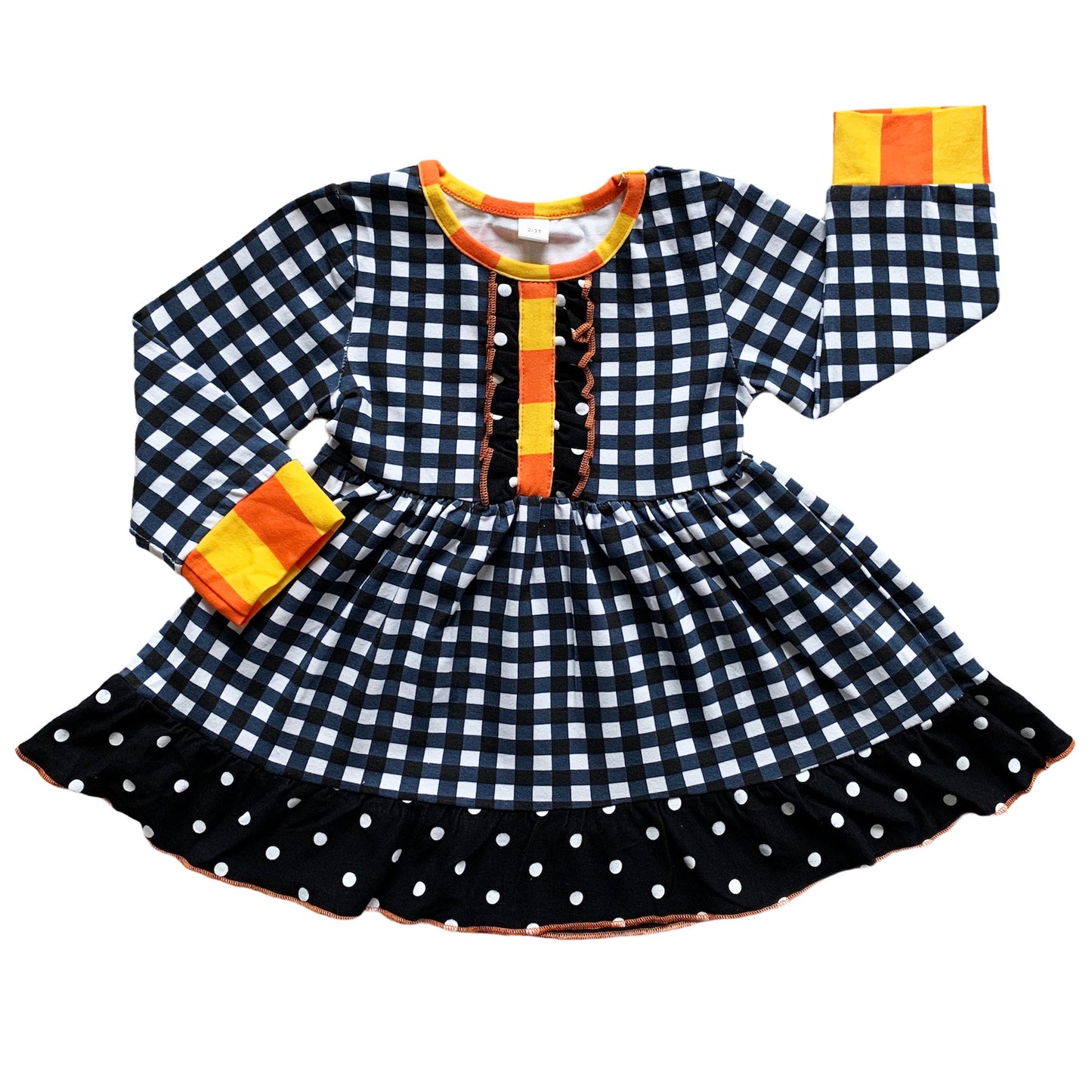 AnnLoren Girls Autumn Black and White Gingham Dress & Leggings Outfit