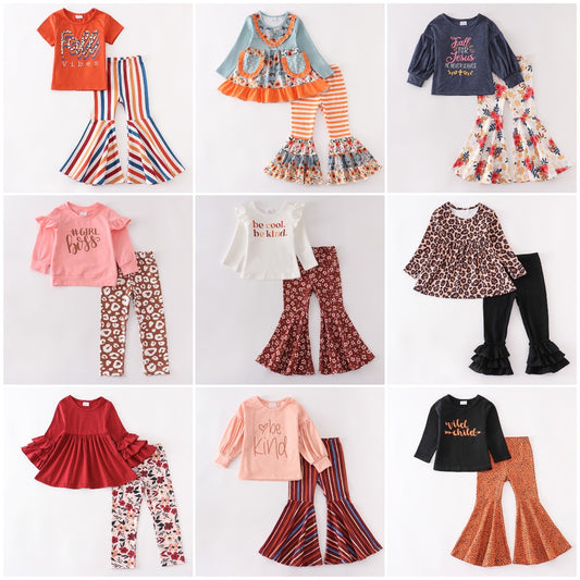 Girlymax Autumn Fall Baby Girls Long Short Sleeve Floral Stripe