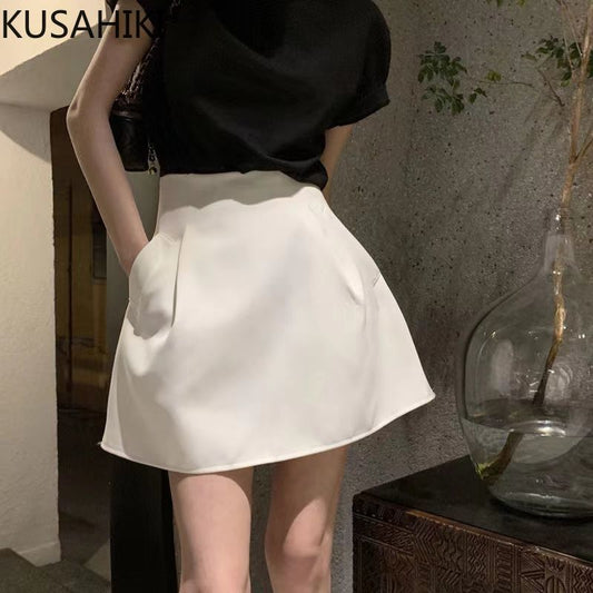 Kusahiki Korea 2022 Summer New High Waist Woman Shorts Fashion Solid