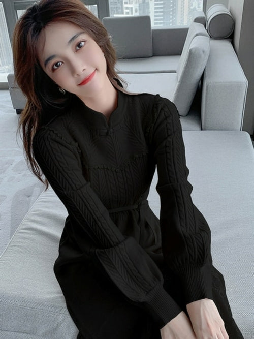 Maxi Dresses For Women Party Long Sleeve Midi Patchwork Knitted
