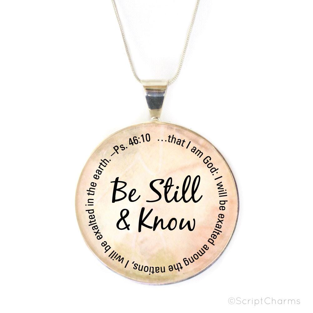 "Be Still and Know" Silver-Plated Scripture Pendant Necklace (40mm)