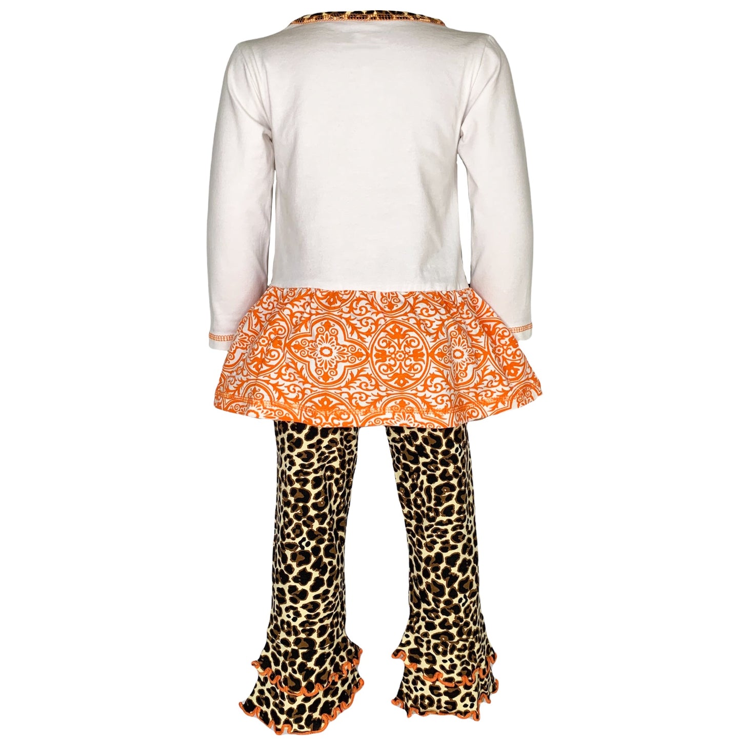 AnnLoren Girls Autumn Orange Pumpkin Leopard Tunic Thanksgiving Outfit