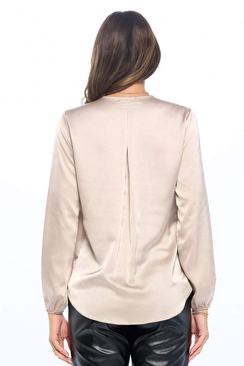 Silky Satin Long Sleeve Surplice Top