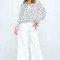 Polka Dot Long Sleeve Surplice Top