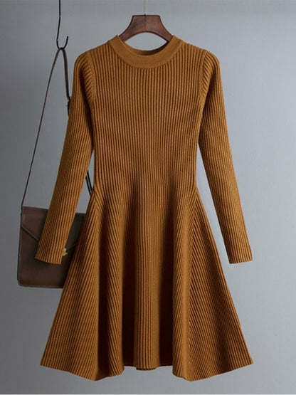 Simple Basic Autumn Winter A-line Thick Sweater Dress Women Elegant