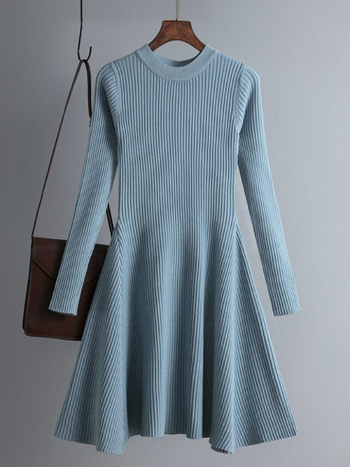 Simple Basic Autumn Winter A-line Thick Sweater Dress Women Elegant