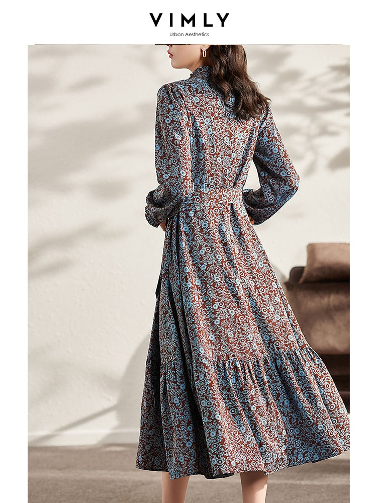 Vimly Long Sleeve Floral Dress Women 2021 Autumn Elegant Vintage