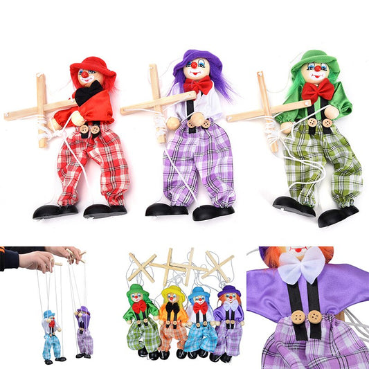 Vintage Colorful Funny Handcraft Toy Pull String Puppet Clown Wooden