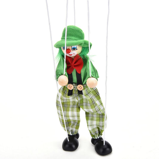Vintage Colorful Funny Handcraft Toy Pull String Puppet Clown Wooden