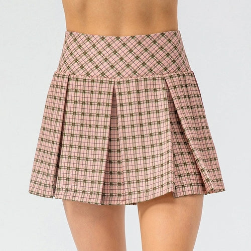 Women's Plaid Sports Short Pleated Skirt Outdoor Running Dance Yoga