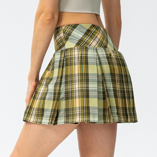 Women's Plaid Sports Short Pleated Skirt Outdoor Running Dance Yoga
